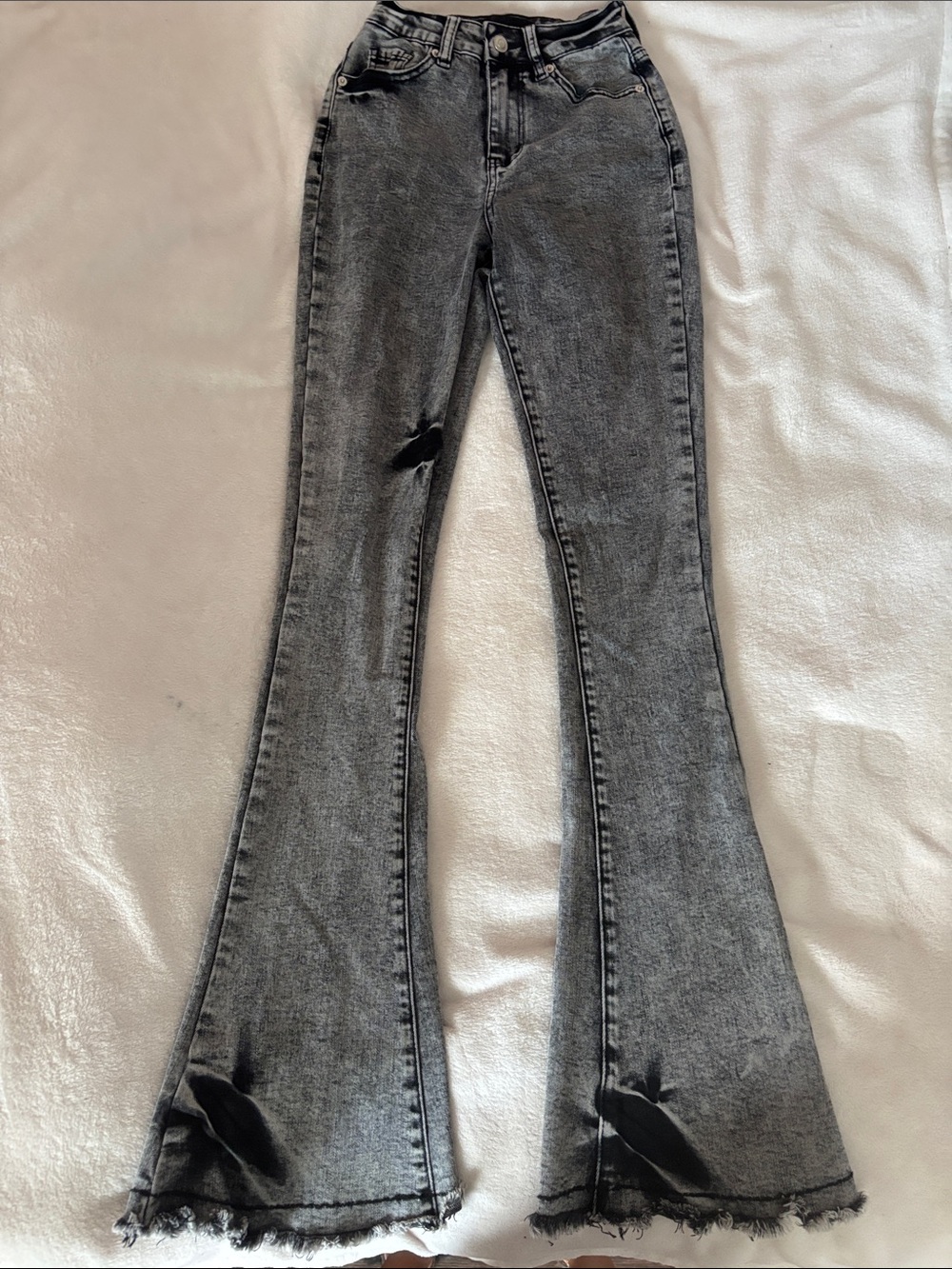Fashionova Mid-Waist Black Grey Flared Jeans for Women